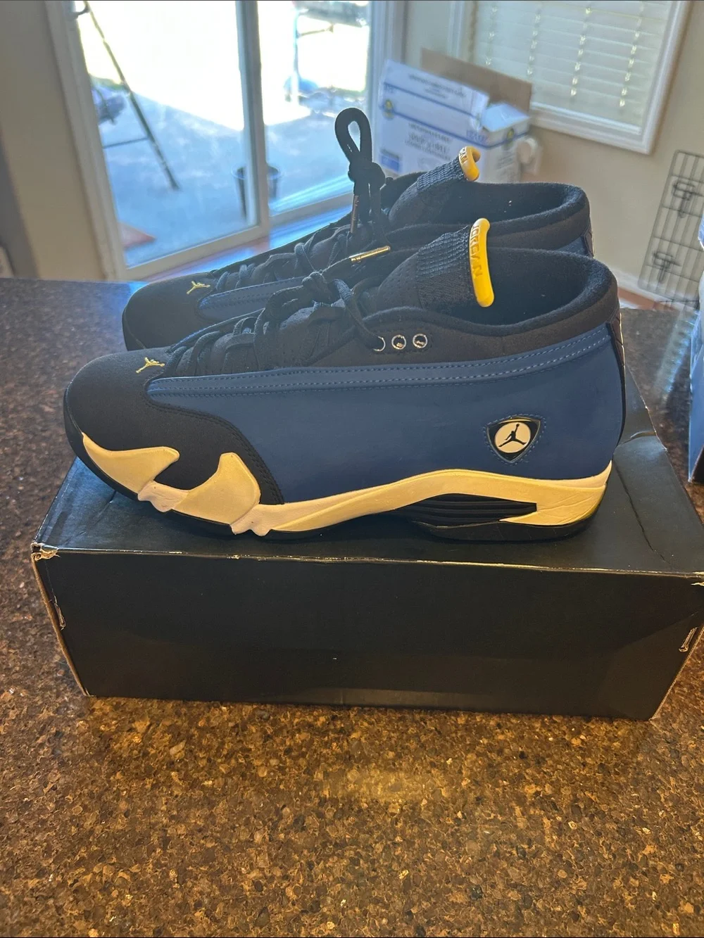 Jordan 14 Retro Low Men’s Mid-Top Sneakers in Blue and Yellow (2015)